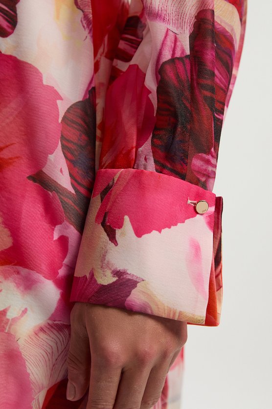 Karen Millen Organdie Woven Mini Shirt Dress Floral