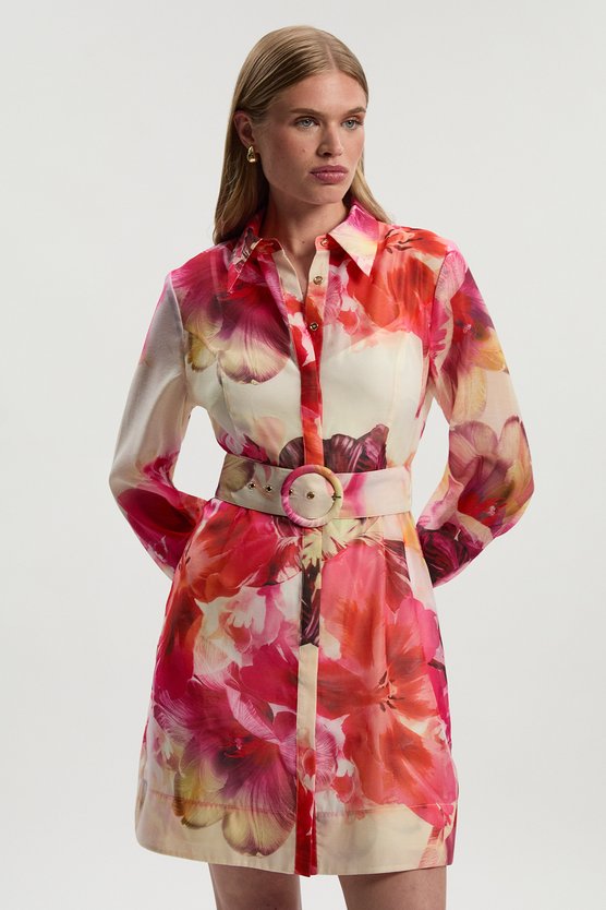 karen millen Organdie Woven Mini Shirt Dress floral