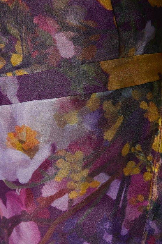 Karen Millen Organza Wrap Waist Puff Sleeve Midi Dress Purple