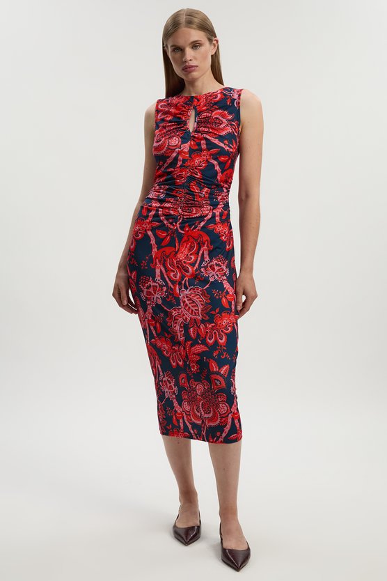 karen millen Paisley Floral Jersey Crepe Cut Out Neck Midi Dress red karen millen Paisley Floral Jersey Crepe Cut Out Neck Midi Dress red
