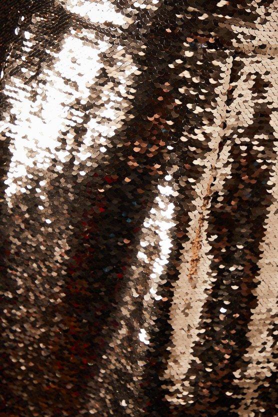Karen Millen Party Sequin Velvet Bardot Pencil Dress Rose Gold