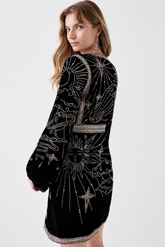 Karen Millen Party Sequin Velvet Wrap Mini Dress Black