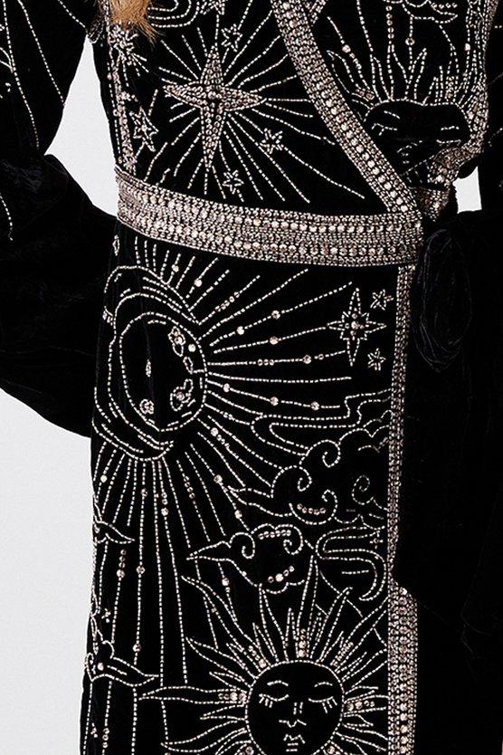 Karen Millen Party Sequin Velvet Wrap Mini Dress Black