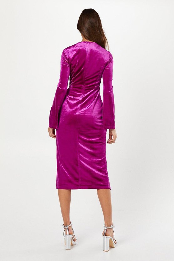 Karen Millen Party Velvet Long Sleeve Pencil Dress Pink