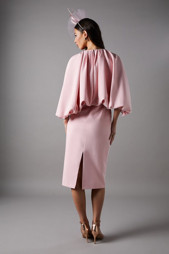 Karen Millen Pencil Midi Dress With Cape Sleeves Pink