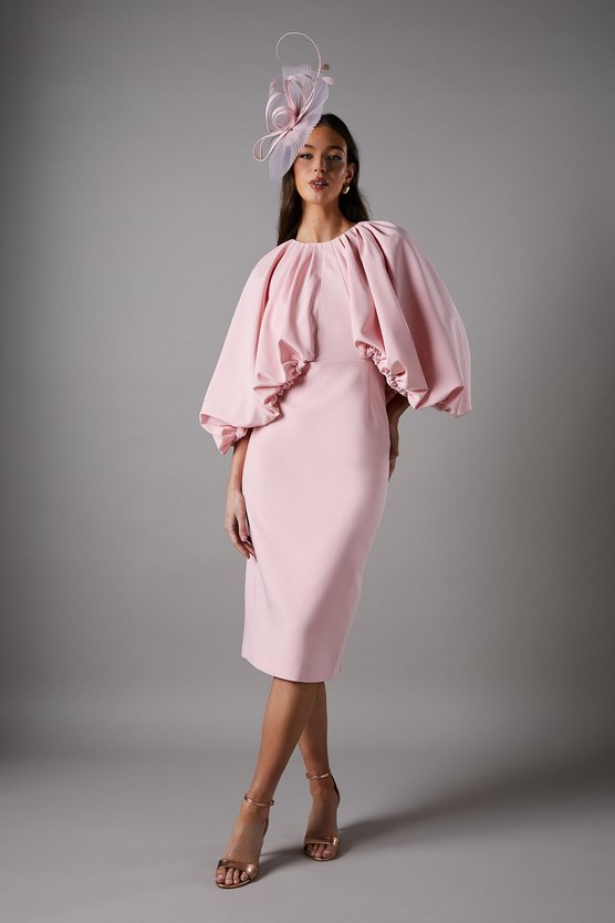 karen millen Pencil Midi Dress With Cape Sleeves pink