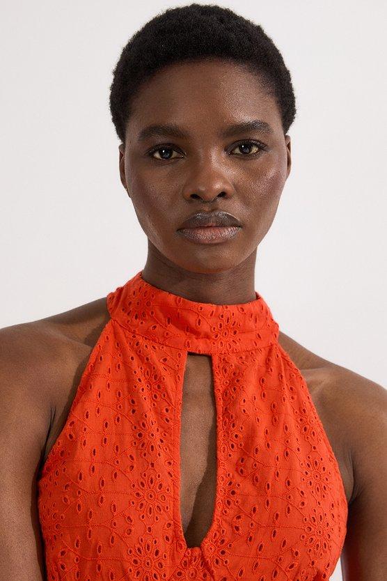 Karen Millen Petal Applique Embellished Broderie Rosette Maxi Dress Orange