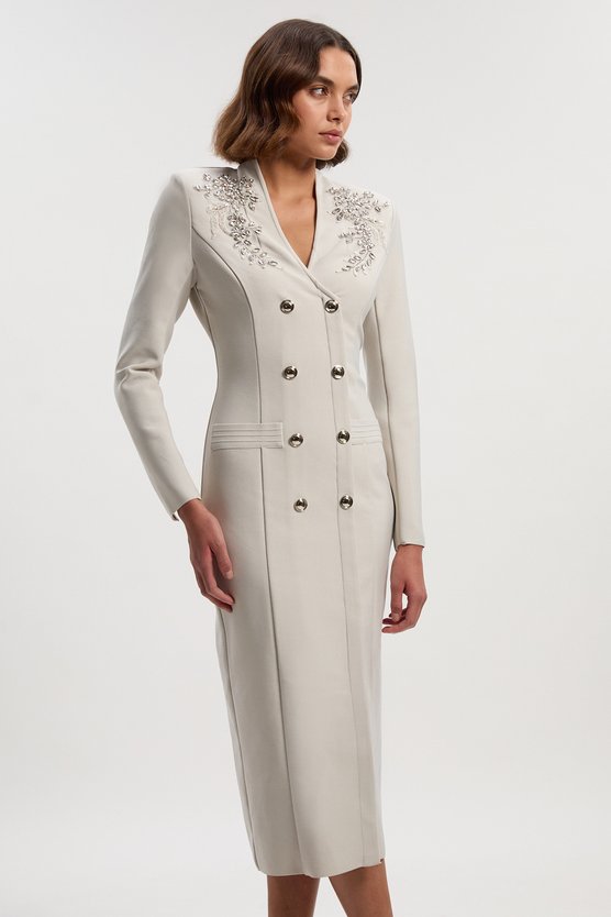 karen millen Petite Bandage Form Fitting Embellished Maxi Dress grey