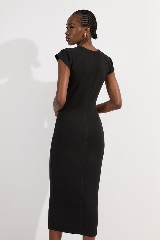 Karen Millen Petite Compact Jersey Rib Cap Sleeve Maxi Dress White