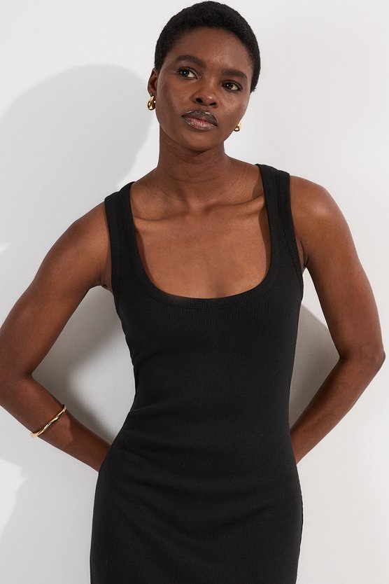 Karen Millen Petite Compact Jersey Rib Racer Maxi Dress Black