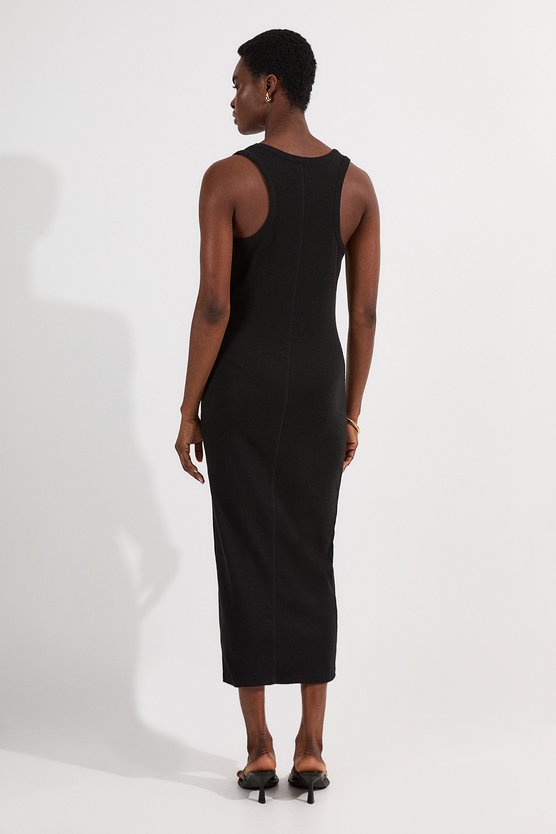 Karen Millen Petite Compact Jersey Rib Racer Maxi Dress Black