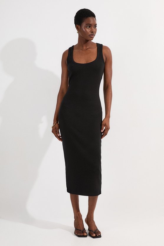 karen millen Petite Compact Jersey Rib Racer Maxi Dress black