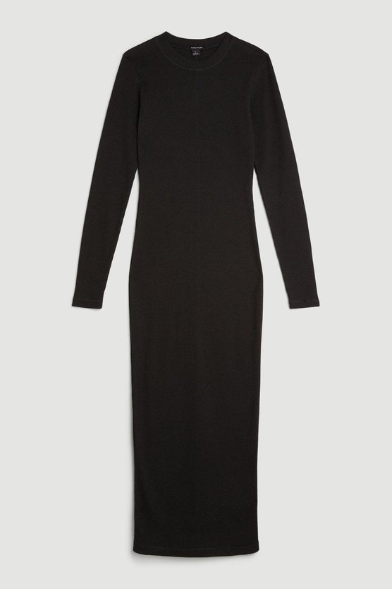 Karen Millen Petite Compact Jersey Ribbed Maxi Dress Black