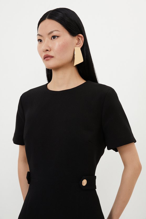 Karen Millen Petite Compact Stretch Essential Waist Tab Detail Tailored Mini Dress Black