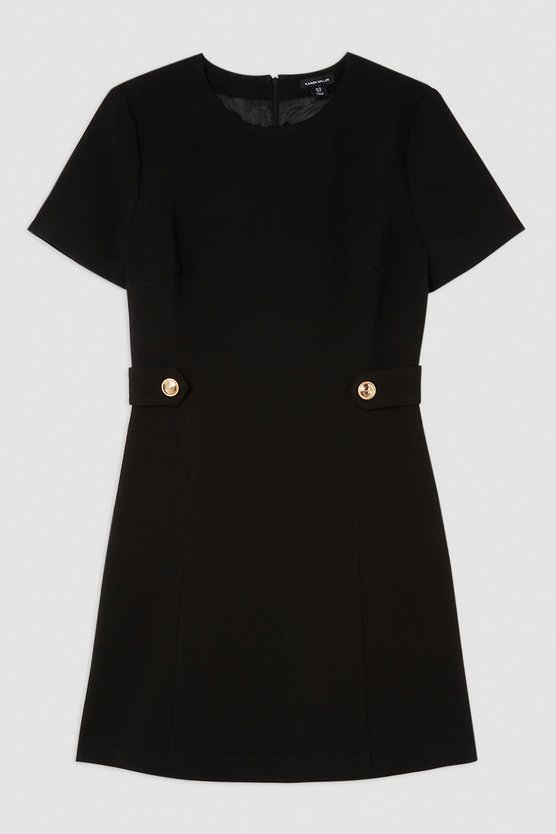 Karen Millen Petite Compact Stretch Essential Waist Tab Detail Tailored Mini Dress Black