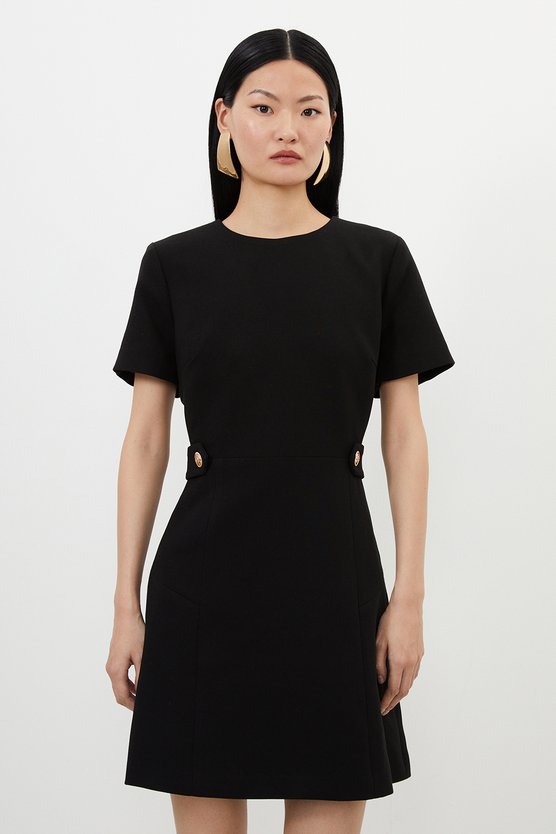 karen millen Petite Compact Stretch Essential Waist Tab Detail Tailored Mini Dress black
