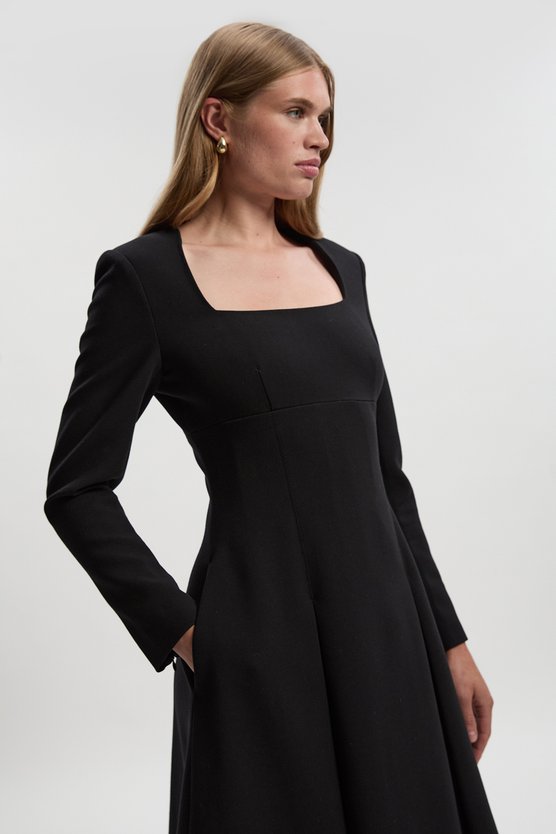 Karen Millen Petite Compact Stretch Sweetheart Neckline Midi Dress Black