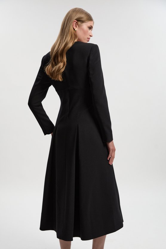 Karen Millen Petite Compact Stretch Sweetheart Neckline Midi Dress Black