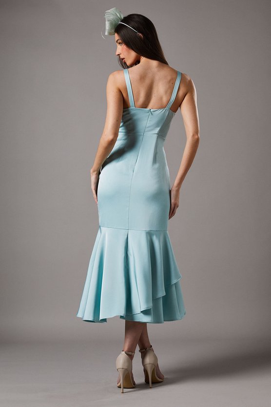 Karen Millen Petite Corsage Crepe Ruffle Dress Sage