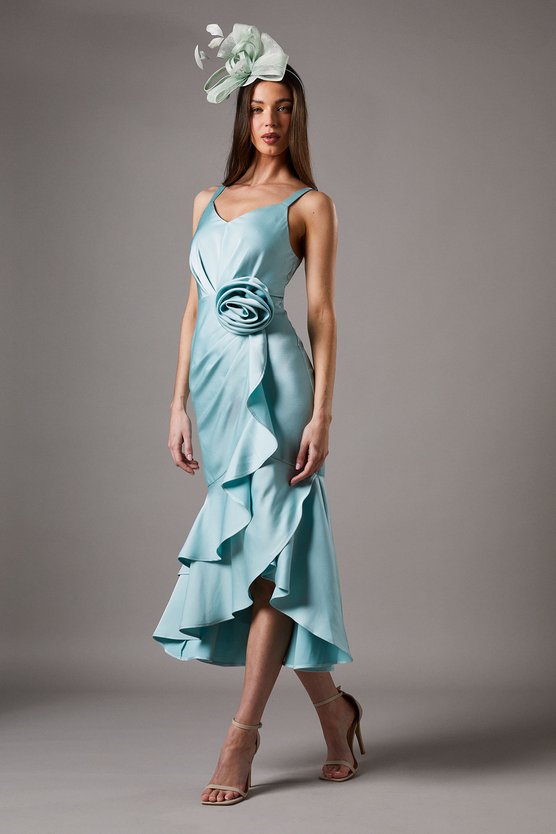 karen millen Petite Corsage Crepe Ruffle Dress sage