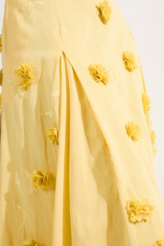 Karen Millen Petite Cotton Applique Strappy Woven Maxi Dress Yellow