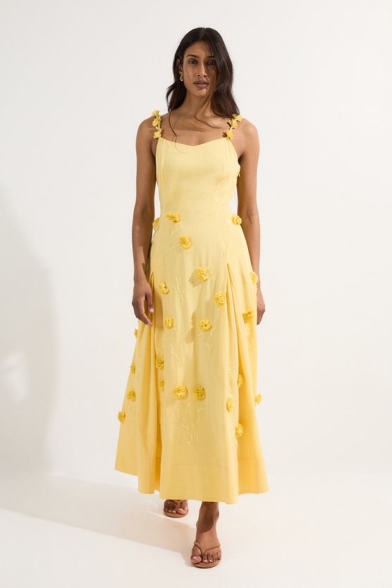 karen millen Petite Cotton Applique Strappy Woven Maxi Dress yellow