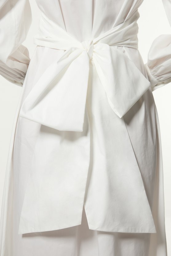 Karen Millen Petite Cotton Poplin Drama Sleeve Woven Wrap Detail Shirt Dress White