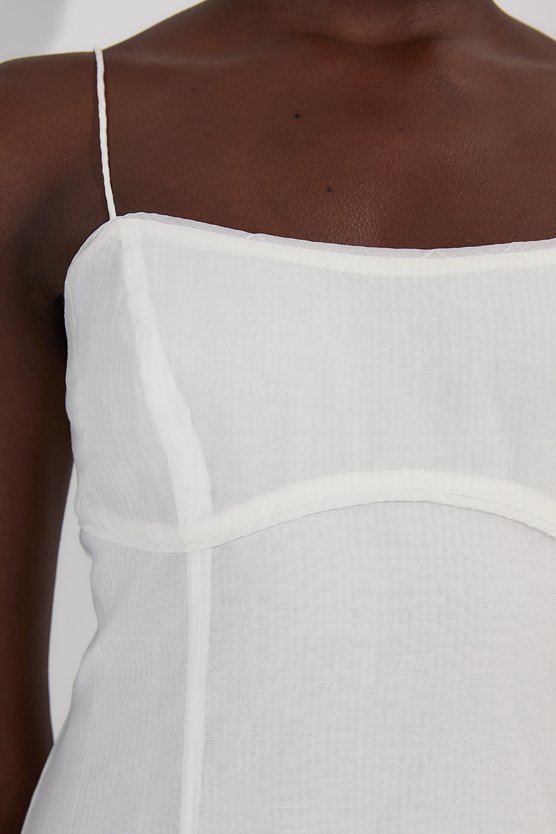 Karen Millen Petite Crinkle Georgette Strappy Woven Midi Dress Ivory