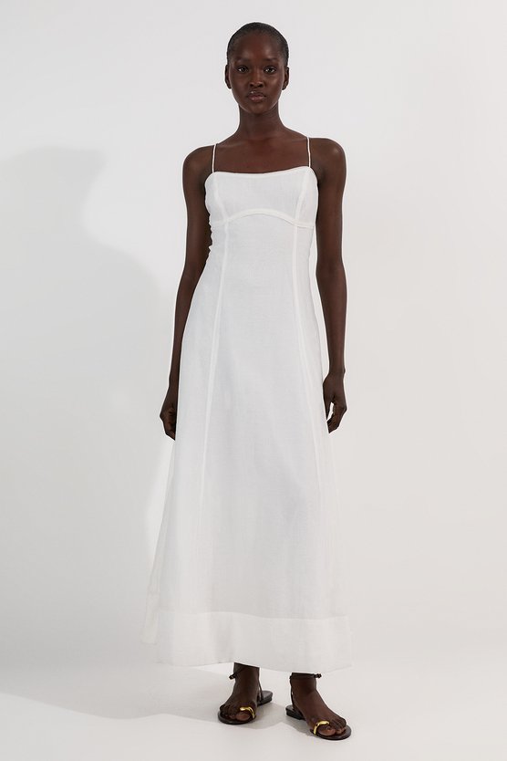 karen millen Petite Crinkle Georgette Strappy Woven Midi Dress ivory