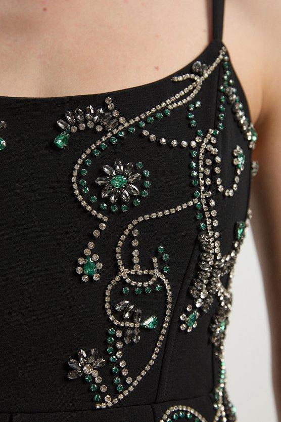 Karen Millen Petite Crystal Embellished Peplum Bandeau Pencil Midi Dress Black