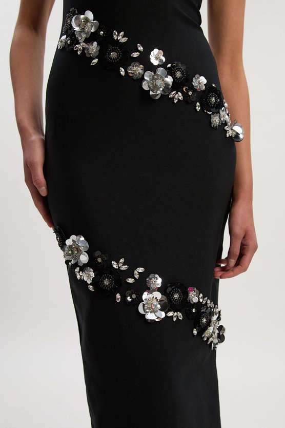 Karen Millen Petite Embellished Figure Form Bandeau Maxi Dress Black