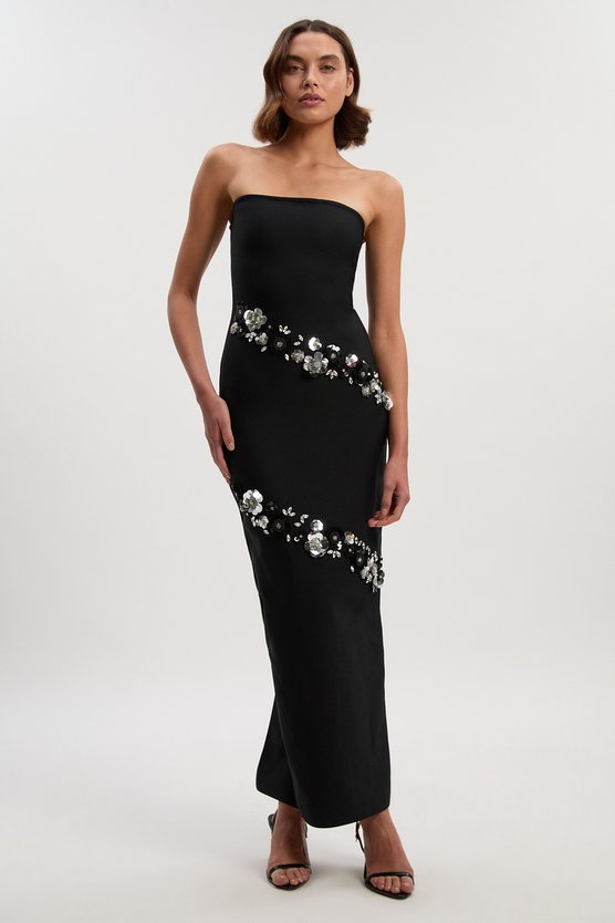 karen millen Petite Embellished Figure Form Bandeau Maxi Dress black