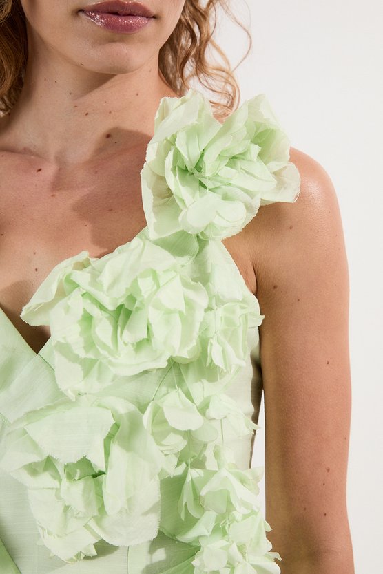 Karen Millen Petite Embellished Ruffle Strappy Woven Maxi Dress Sage