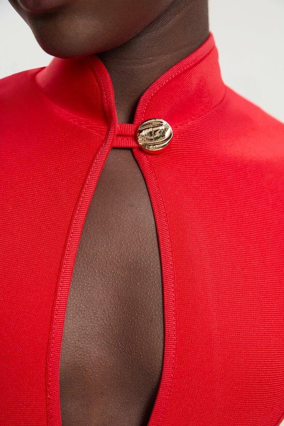 Karen Millen Petite Figure Form Bandage Sleeveless Pencil Knit Maxi Dress Red