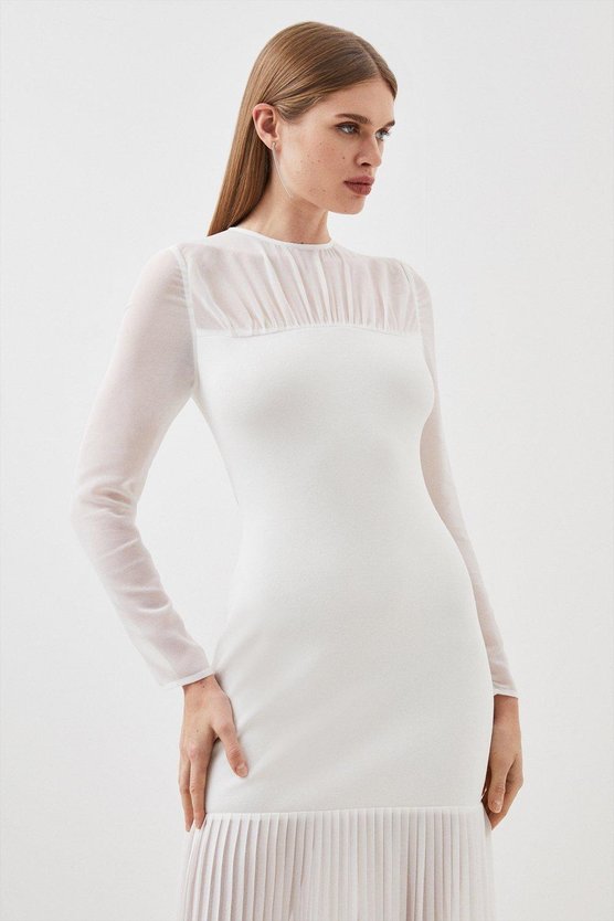 Karen Millen Petite Figure Form Woven Bandage Mix Dress Cream