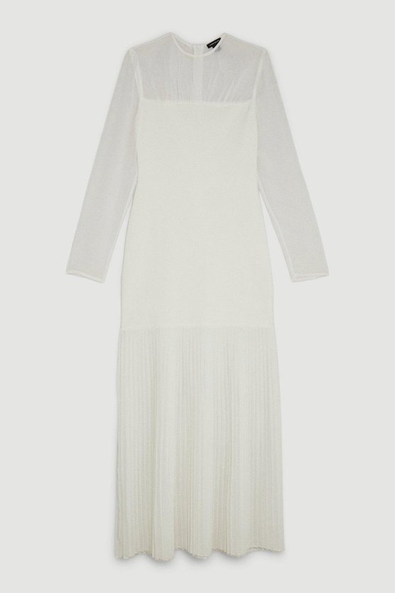 Karen Millen Petite Figure Form Woven Bandage Mix Dress Cream