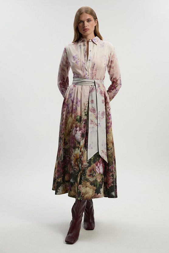 karen millen Petite Floral Print Silk Cotton Long Sleeve Woven Maxi Dress floral
