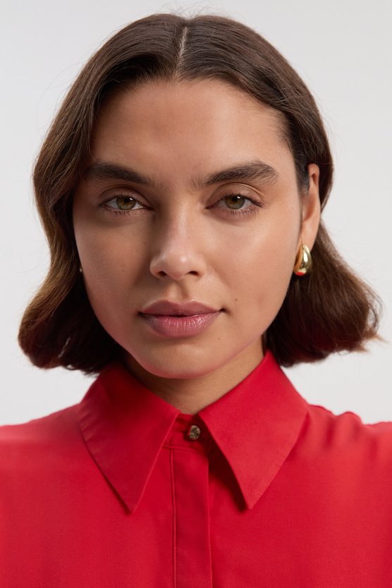 Karen Millen Petite Georgette Belted Woven Shirt Dress Orange