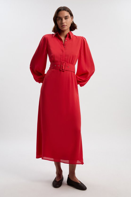 karen millen Petite Georgette Belted Woven Shirt Dress orange