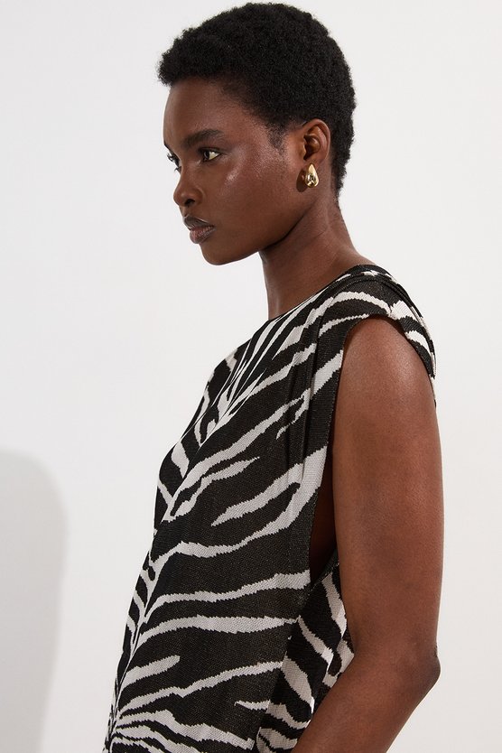 Karen Millen Petite Jacquard Zebra Print Slinky Maxi Dress Brown