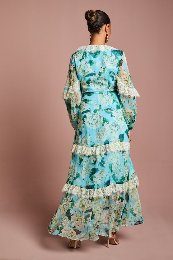 Karen Millen Petite Lace Trim Chiffon Wrap Dress Multi