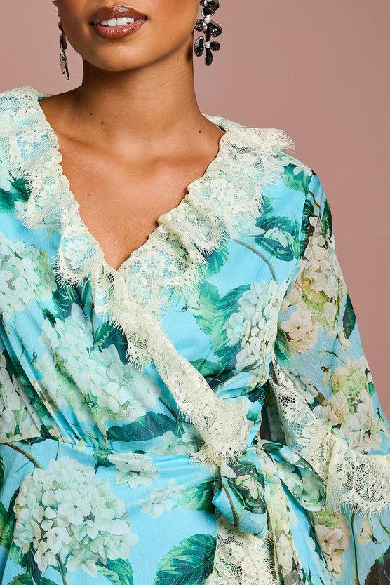 Karen Millen Petite Lace Trim Chiffon Wrap Dress Multi