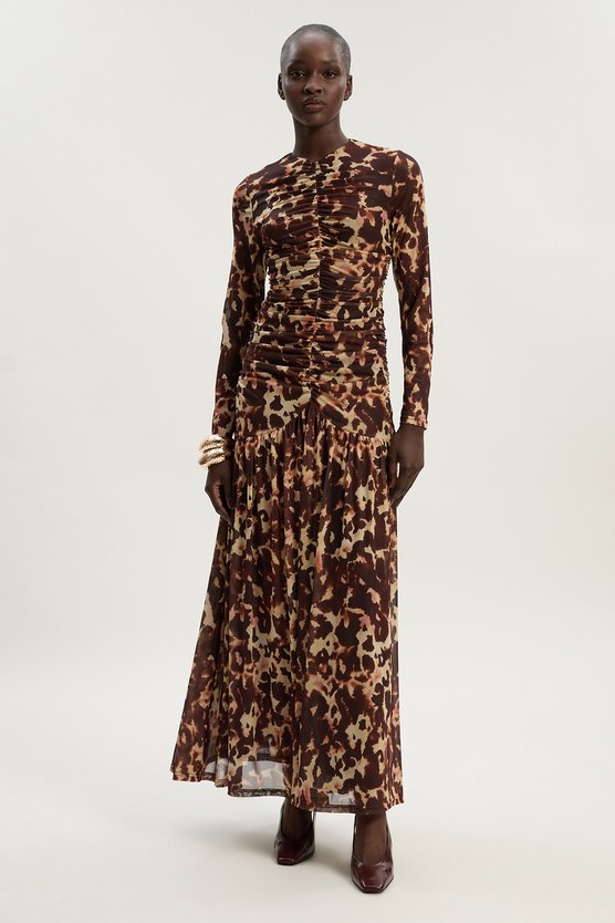 karen millen Petite Leopard Print Mesh Maxi Dress multi