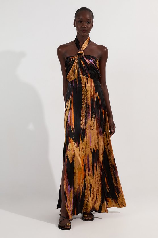 karen millen Petite Marble Devour Halter Neck Maxi Dress purple