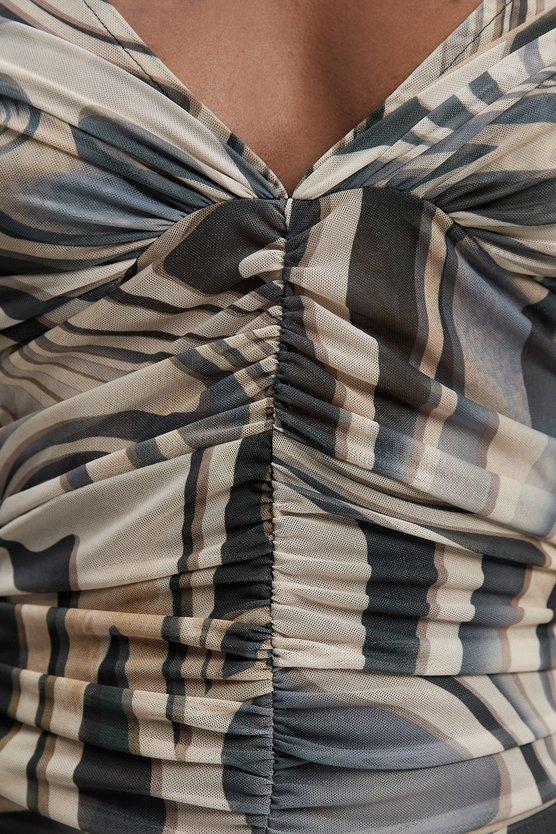 Karen Millen Petite Marble Print Mesh Plunge Strappy Detail Maxi Dress Mono