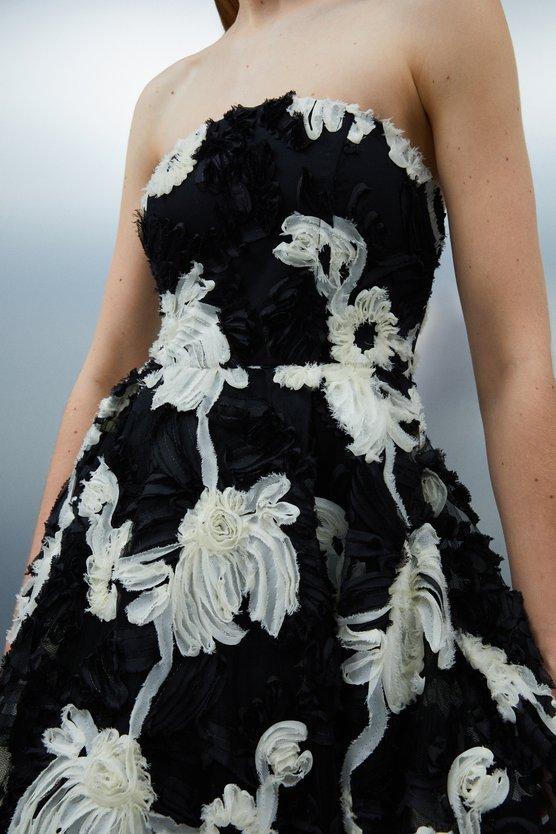 Karen Millen Petite Mono Textured Strapless Woven Prom Maxi Dress Mono