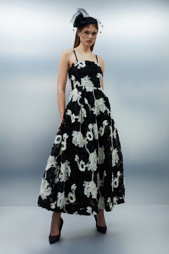 Karen Millen Petite Mono Textured Strapless Woven Prom Maxi Dress Mono