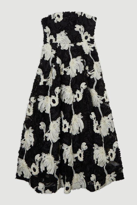 Karen Millen Petite Mono Textured Strapless Woven Prom Maxi Dress Mono