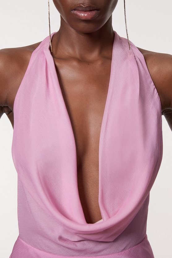 Karen Millen Petite Ombre Floral Cowl Neck Woven Maxi Dress Lilac