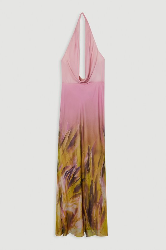 Karen Millen Petite Ombre Floral Cowl Neck Woven Maxi Dress Lilac